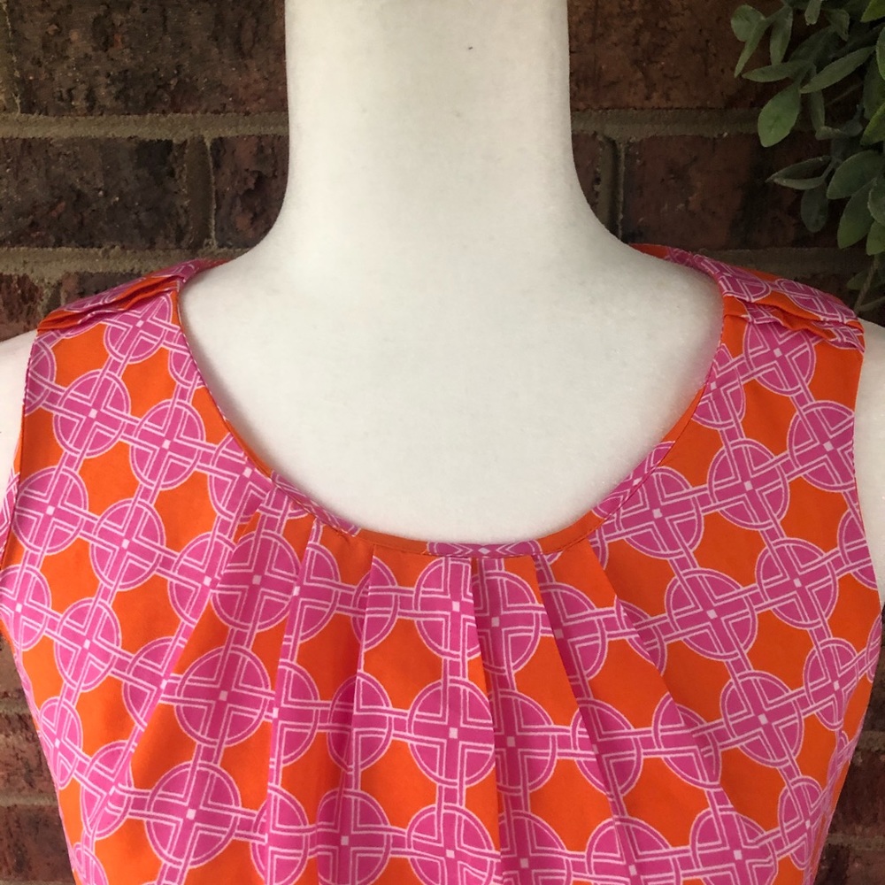 ✨5/$15 { BANANA REPUBLIC } Pink & Orange Printed Blouse - Picture 4 of 7